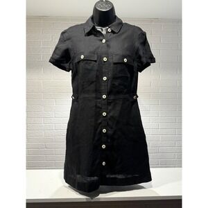 Free People Black Linen Blend Mini Dress Button Front Shirt‎ Dress XS